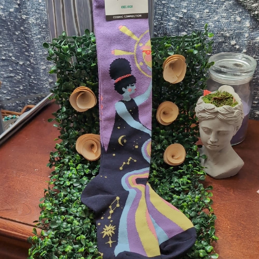 Cosmic Connection Black and Purple Art Socks